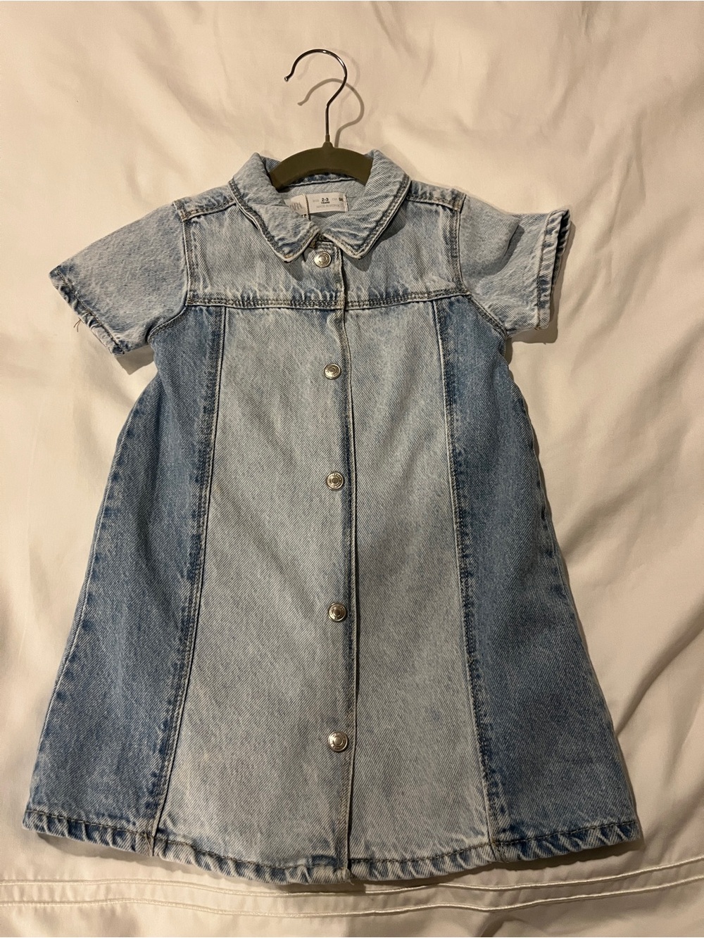 Zara Light Blue Denim Kids' Button-Front Dress